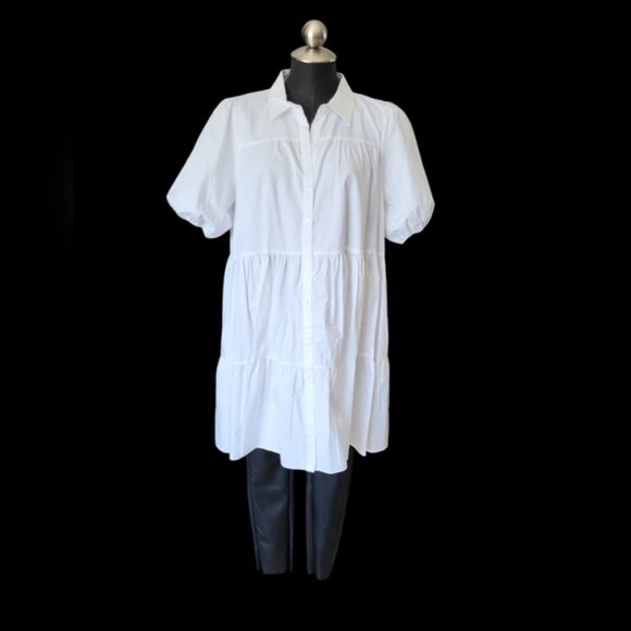 Zara Flounce Mini Dress Tiered Baby Doll Puff Sleeve Sz XL - Picture 2 of 13